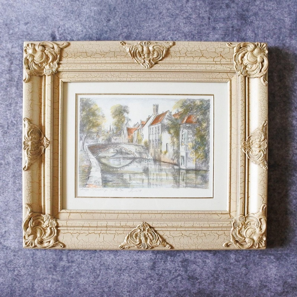 Vintage Signed Limited Edition Belgium Canal Scene Painted Lithograph Print